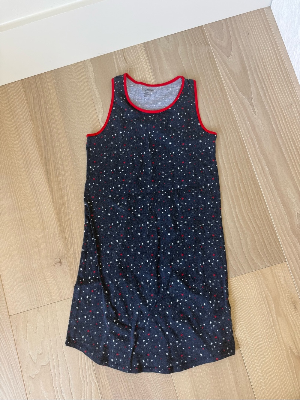 GAP Girls' Black Star Print Tank Nightgown with Red Trim